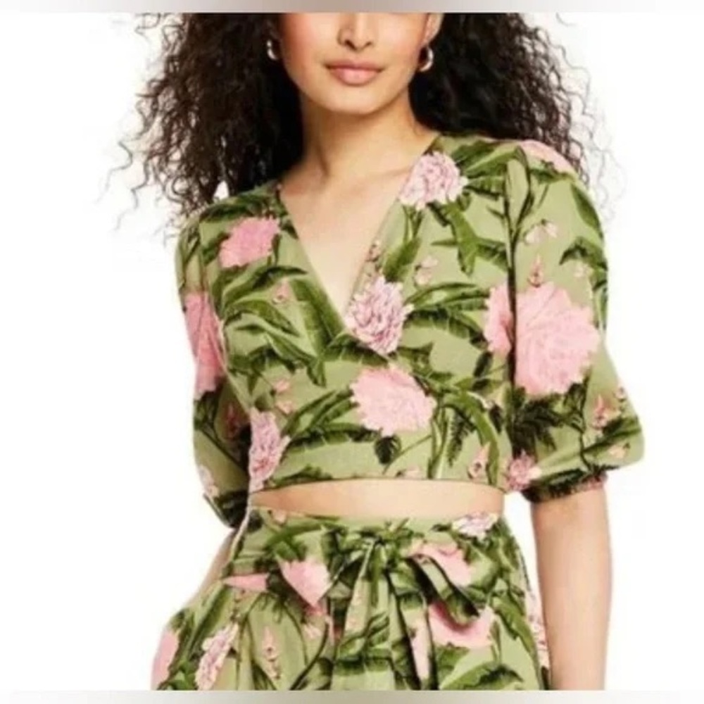 Agua Bendita Green and Pink Floral Blouse